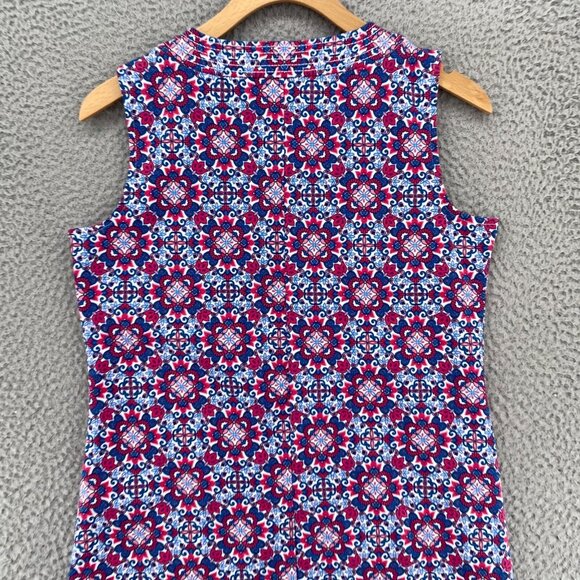 Talbots Dress Womens Petite Blue Red Floral T Shirt Shift Notch Neck Sleeveless - Picture 4 of 8